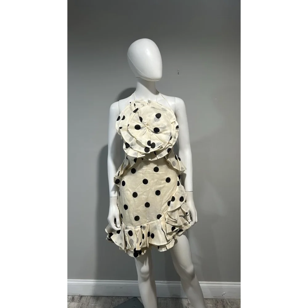 Zimmermann Black and White Polka Dot Crush Ruffle Mini Dress Size 4/6 (1) - Picture 8 of 13